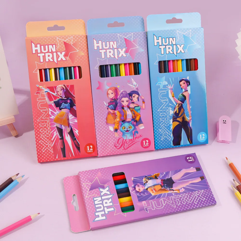 12Pcs Kpop Demon Hunters Huntrix Colored Pencils Wood Graphite Sketch Pencils Set Smooth Writing for School Drawing Sketching 1