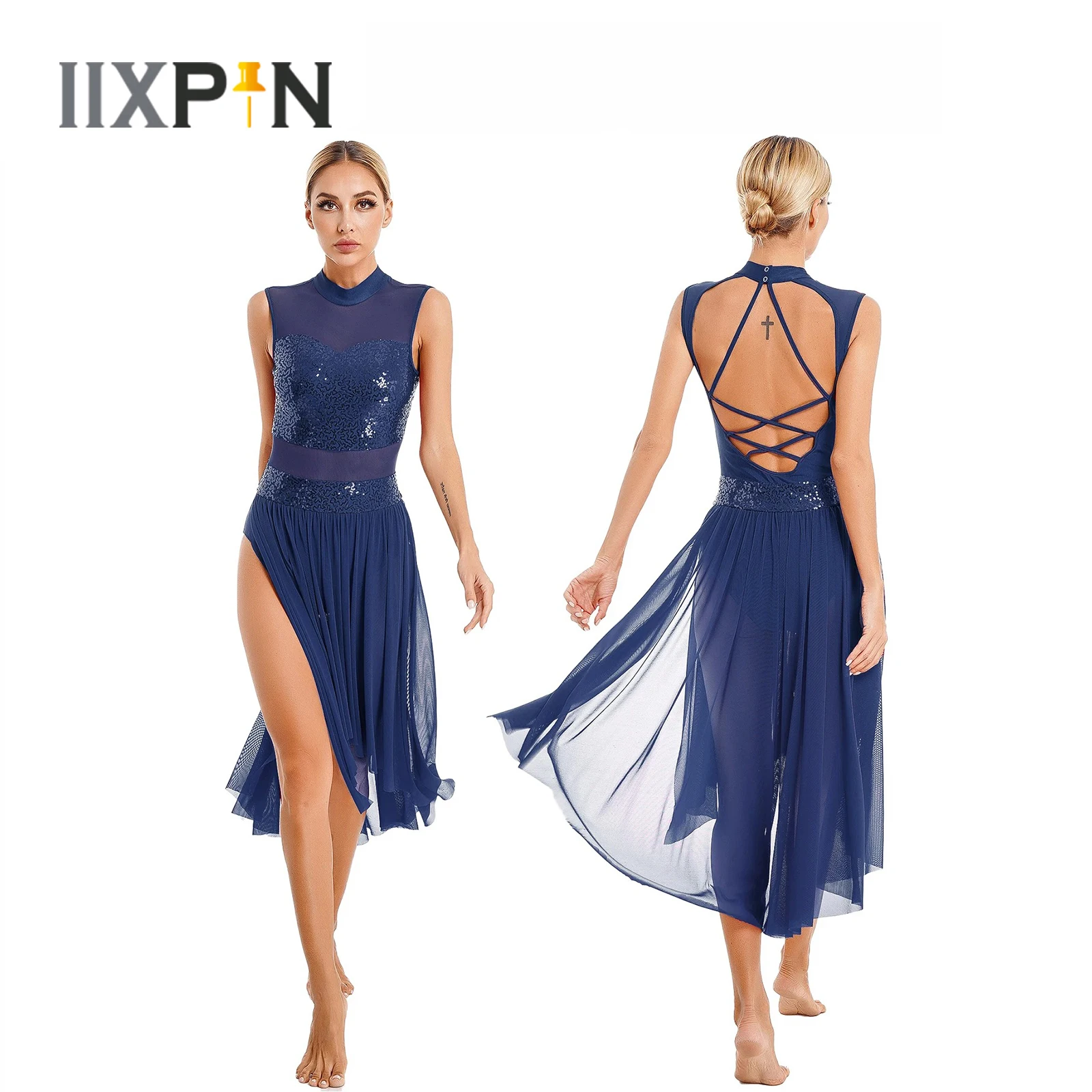 DESIGN Curve - Vestito Lungo In Chiffon Stropicciato Avvolgente Con Fondo Asimmetrico E Maniche Oversize Blu Acciaio