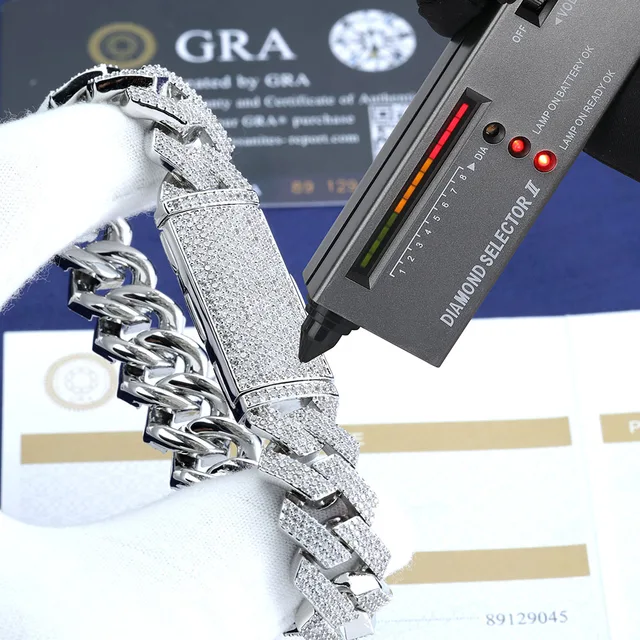 Hip Hop Jewelry 16mm 3 Rows VVS Diamonds 100% 925 Silver Cuban Necklace Pass Diamond Tester Moissanite Cuban Link Jewelry