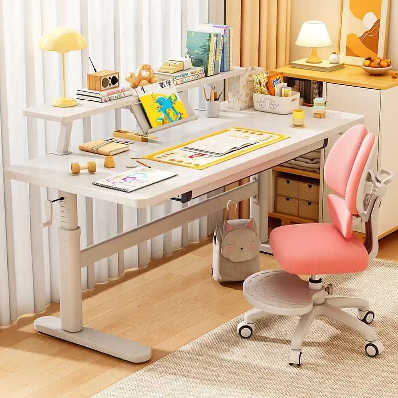 Solid Wood Lifting Simple Children Desk Table Student Double Household Computer Study Table Writing Desk with Chair Game Tables