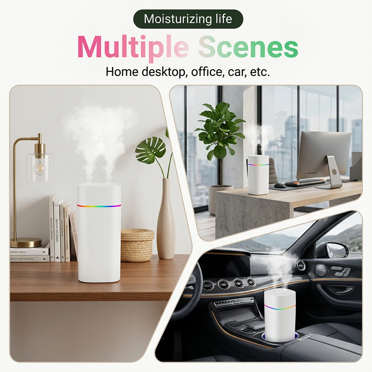 Compact Dual Spray Ultrasonic Humidifier & Aromatherapy Diffuser, 600ml Quiet Mist Maker