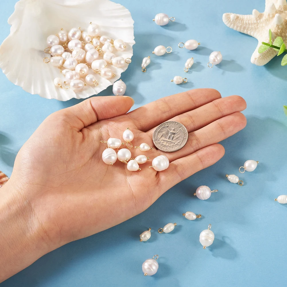 60Pcs Natural Freshwater Pearl Pendants Rice Charms For Jewelry Making Handmade Necklace Earring DIY Findings Suppies 13~17mm