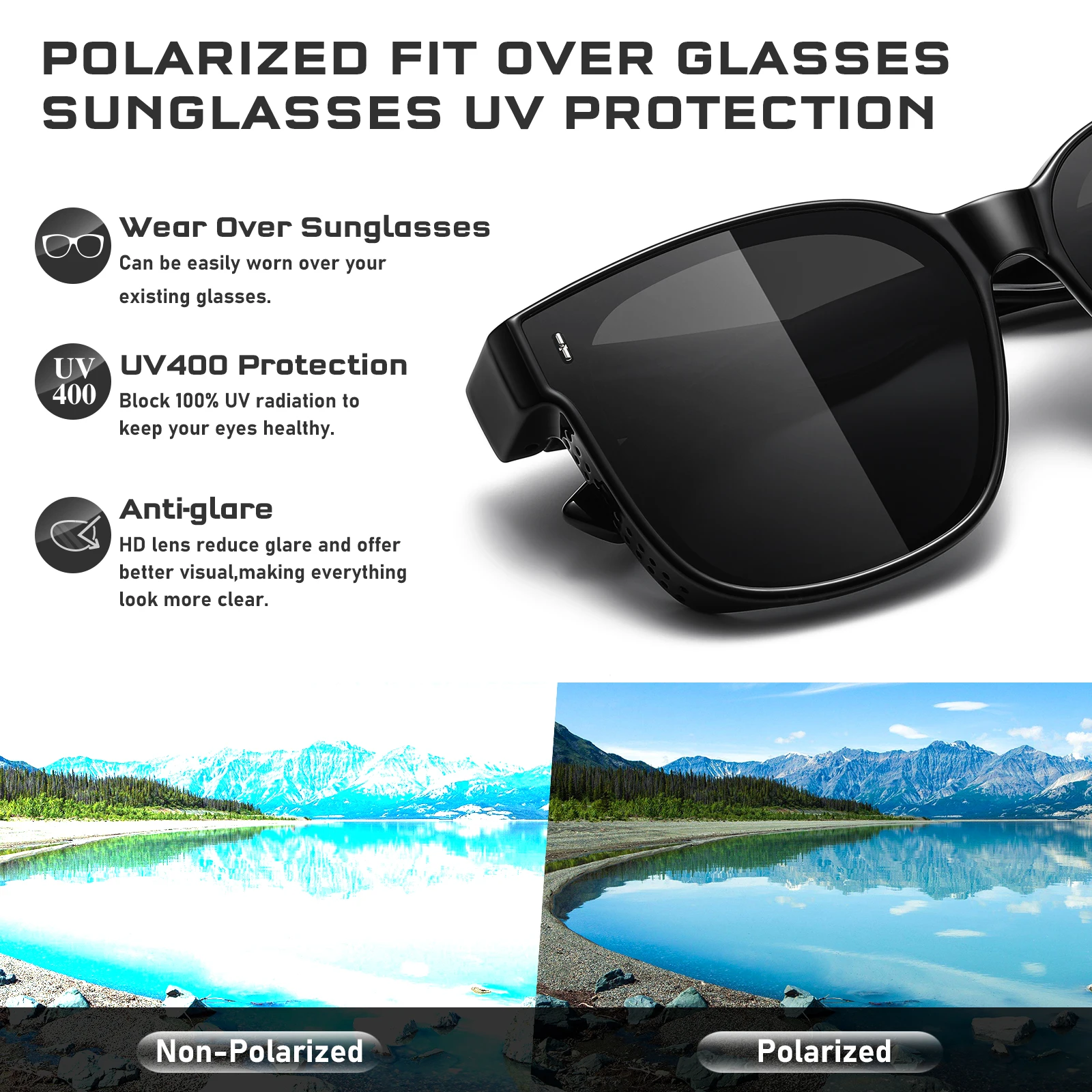 Polarized Sunglasses Fit Over Glasses for Men Women, Oversized - Main Image