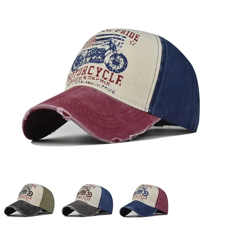 Men Print Cotton Adjustable Snapback Caps Fashion Motorcycle Graffiti Washed Baseball Cap Summer Hip Hop Sun Dad Hat,baseball cap,baseball caps