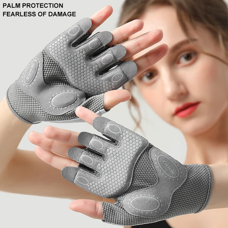 Sports Gloves Women Yoga Fitness Workout Non-Slip Shock Absorbing Half Finger Gloves Wear Resistant Breathable Anti-Callus Glove 6