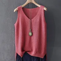 Blusas Mujer De Moda 2024 Blouse femmes été sans manches tricoté Blouse chemise femmes vêtements col en v Blouse haut pour femme chemises C855 1