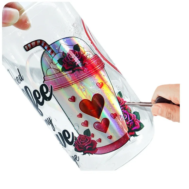 UV DTF Transfe 동물 테마 리비 안경 랩, 컵 캔 DIY 방수, 사용하기 쉬운, 사용자 정의 데칼, 16oz