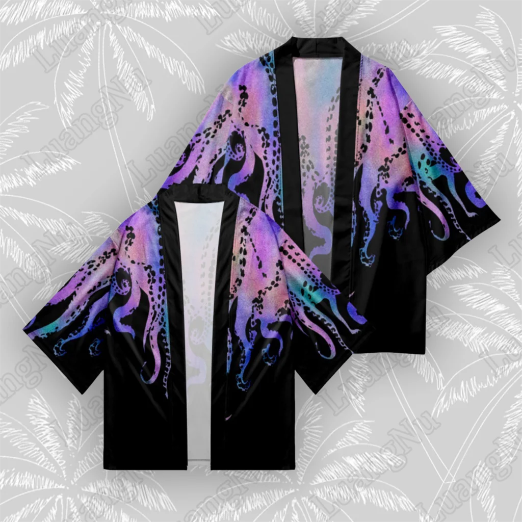Octopus Kimono Summer Japanese Streetwear Cloak Haori Samurai Costumes Men Women Yukata Casual Beach Cardigan
