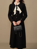 DUSHU Plus Size Women’s Contrasting Color Fake Two-piece Dress 2024 Winter New Product Commuting Versatile Dress 24DS84292