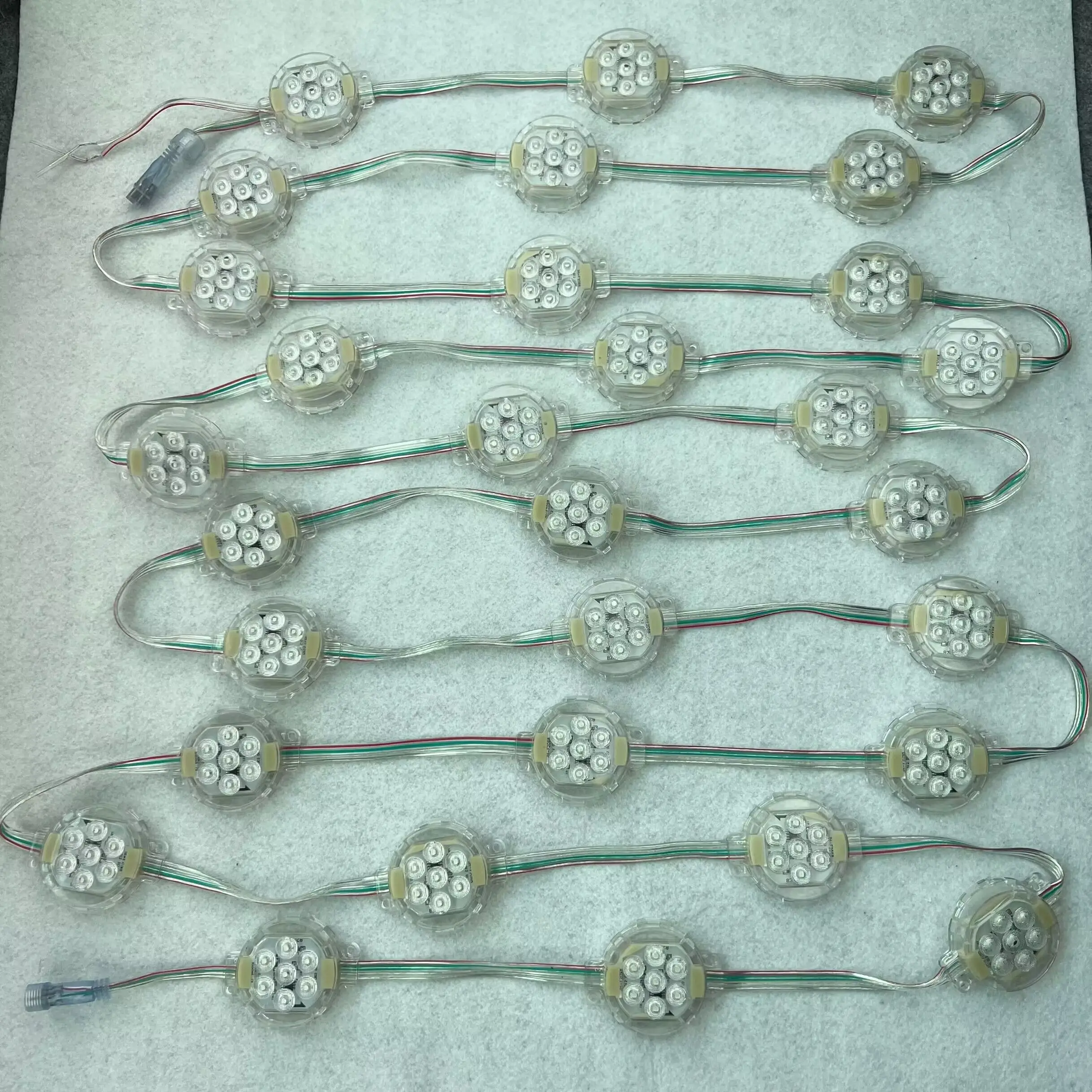30pcs/string 50mm diameter;DC24V;addressable;with backup signal line;rgb full color;IP68;GS8206 pixel module;7pcs 5050 led;