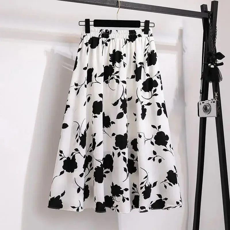 Large size high waist slimming large size women's rose skirt summer medium length elegant hip cover casual dress