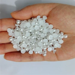 Assorted Sizes Multicolor ABS Half Round Plastic Pearl Flat Back Rhinestones for Nail Art and Jewelry Crafting (Pure white)