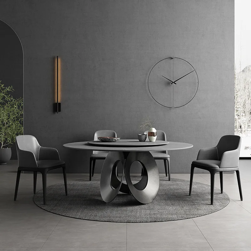 Modern and simple household 1.8-meter light luxury slate dining table with turntable hotel box 2-meter round dining table and ch
