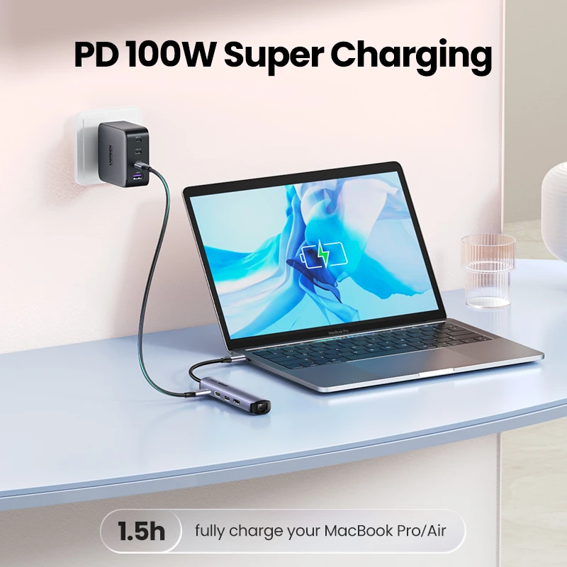Ugreen-hub Carregador Usb tipo c Tamanho Mini Adaptador Usb 3.1 a 4k Hdmi Rj45 Dock Usb 3.0 para Macbook Pro Macbook Air 2023 pc - Imagem 2
