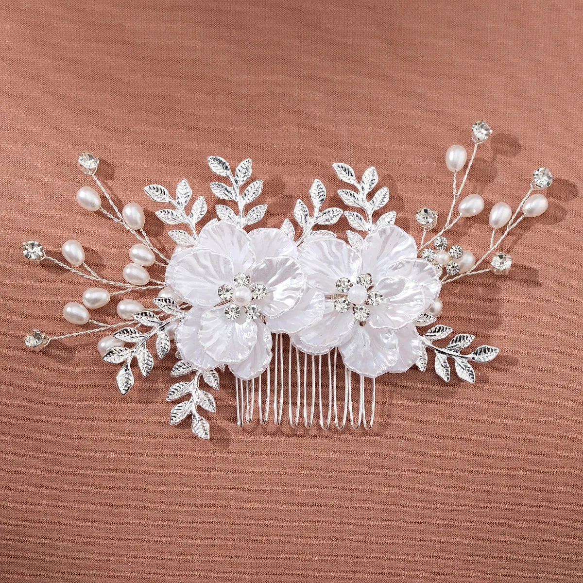 Handmade Wedding Hair Comb Leaf Flower Bridal Hairpins Pearl Rhinestone Head Jewelry Girls Wedding Hair Accessories hair accessories,bridal hair accessories