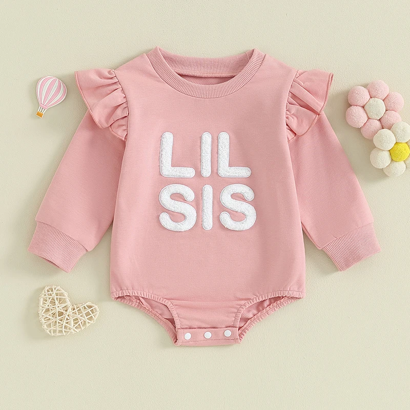 2023-09-08 Lioraitiin Baby Girls Sister Mataching Outfit Set Big Sis Shirt/Lil Sis Romper Crewneck Sweatshirt Romper 3