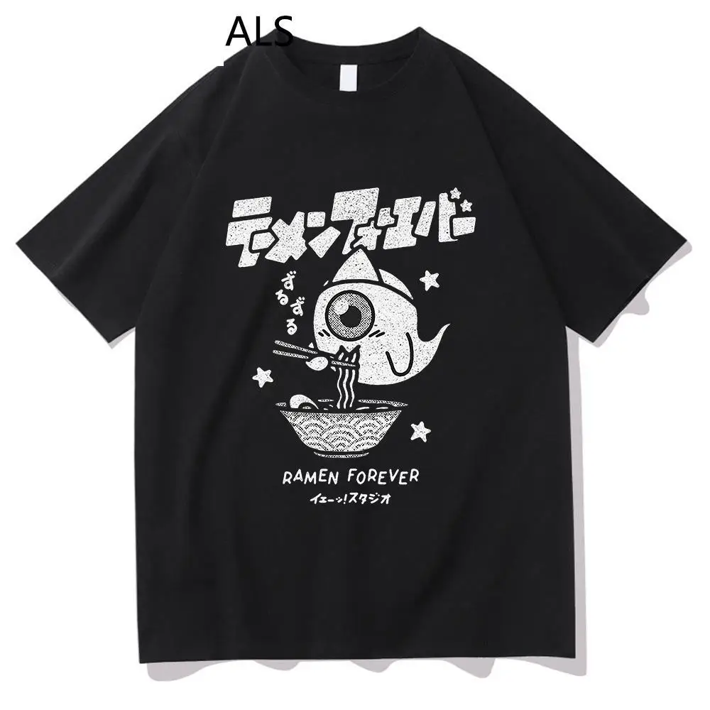 

Classic Japanese Anime T Shirt Men Harajuku Kawaii Cat Kabuki Tshirt Unisex Graphic Yokai Noodles Ramen Cotton Tee Aesthetic Top