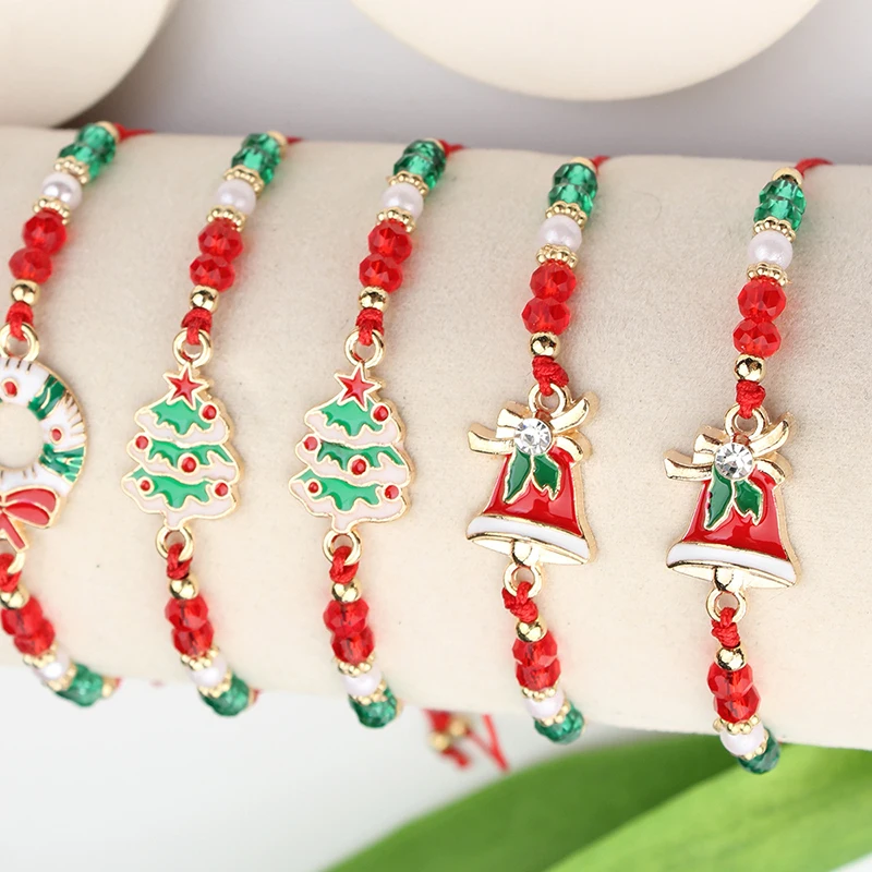 1/12PCS Party Jewelry Gifts For Girls Kids Adult Festival Xmas Christmas Bracelets Imitation Pearl Santa Claus Tree Pendant