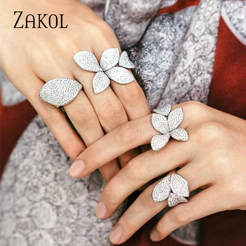 【pucopuco】ジャラジャラリング  15品 ZAKOL Luxury Sparkling Leaf Flower Micro-paved Zirconia Open