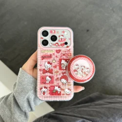 Strawberry KT Luxury Magnetic Phone Case - Full Screen Shockproof Protective Cover - iPhone 15 (With Holder)