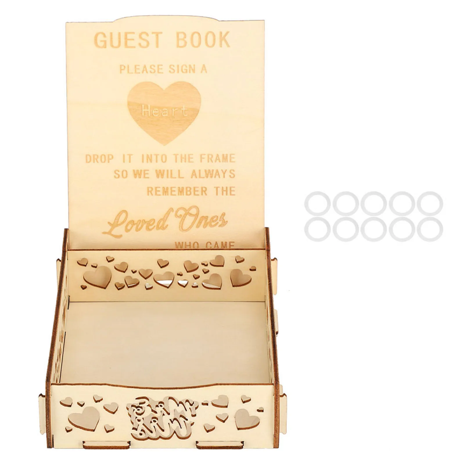 Creative Wooden Guest Book Love-Heart Message Box Gift Card Holder Romantic Wedding Signature Supplies Decoration