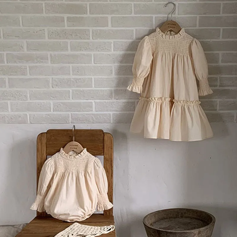 

Autumn Spring Kids Dress Children Clothing Toddler Baby Girls Rompers Princess Dress Long Sleeve Cotton Family Sisters Clothing