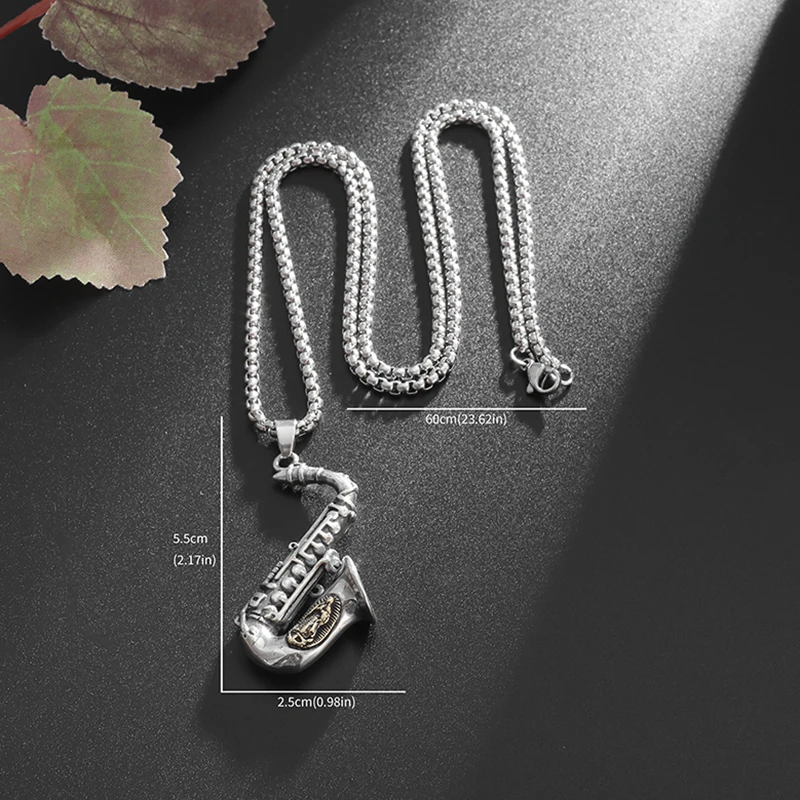 Collier Saxophone Vintage Pour Homme/femme - Pendentif Gravé, Style Punk Rock (argent 925)