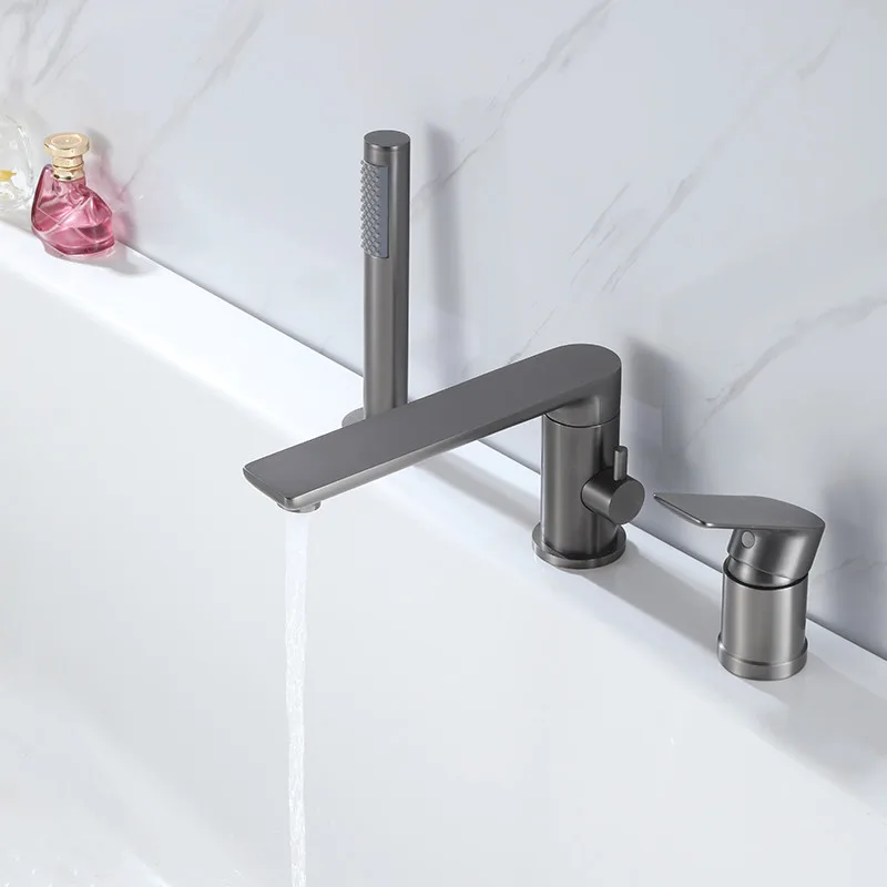 

Bathroom Widespread Basin Faucet Single Lever Handle Hot & Cold Brass Sink Tap Bathtub Mixer With Handheld Gun Grey/Brushed Gold