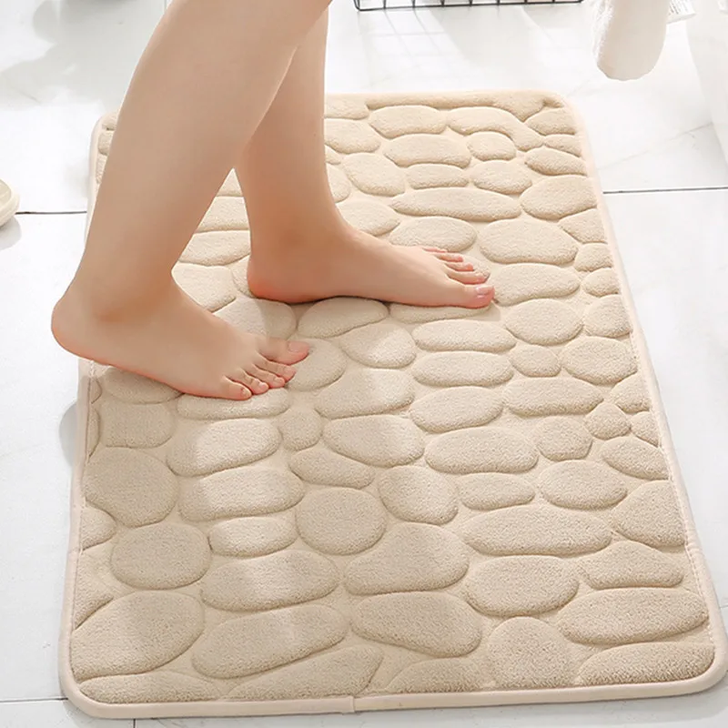 Memory Foam Bath Mat Comfortable Cobblestone Bathroom Rug Super Water  Absorbent Bath Rug Machine Washable Bathroom Mat Non Slip Rug Soft Stone  Embossed Carpet Thick Shower Floor Bathmat 