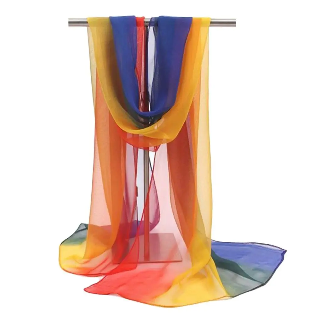 Summer Sun Protection Scarf Gradient Solid Color Soft Pashmina Long Anti-sunburn Neck Bandana Women