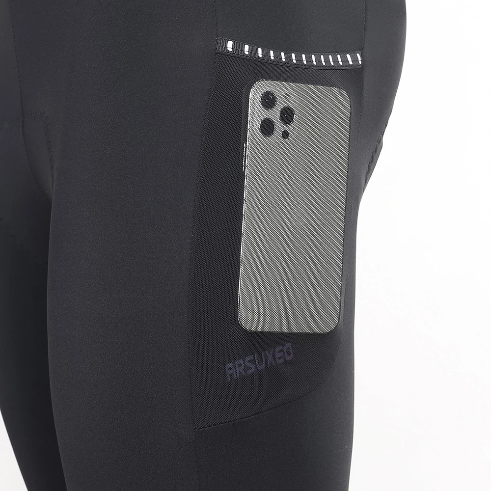 ARSUXEO Men's Cycling Pants Thermal Fleece Bike Pants 5D Gel Pad Sports MTB Compression Tights Bicycle Trousers Reflective