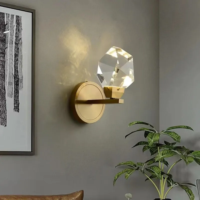 

Modern Minimalist Crystal Wall Lamp Living Room Bedroom Bedsize Diamond Design Cristal Wall Light Sconces Led Gold Home Decor