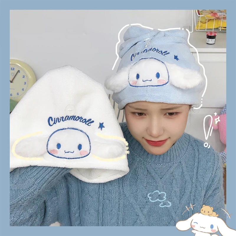 

Шапка для душа Sanrio Cinnamoroll с сухими волосами, супервпитывающая утепленная флисовая мультяшная шапка для душа из кораллового флиса, подарок на день рождения и Рождество
