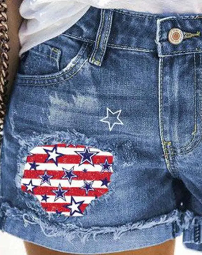 High Waist Crimping Demin Short Jeans for Women Print Patchwork Raw Hem Denim Shorts Skinny Lady Streetwear Hot Short Pants