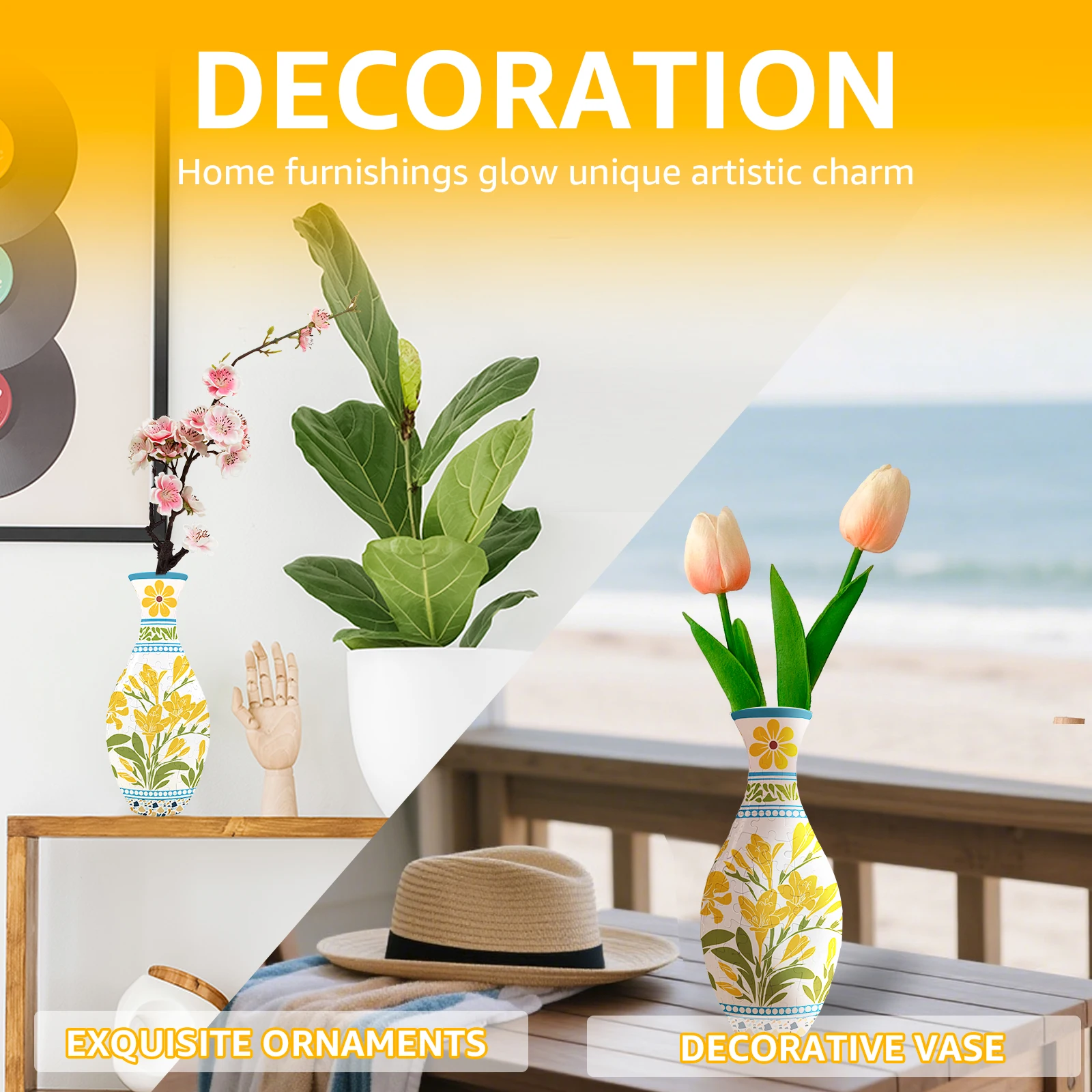 Unique Puzzle Vase Decorative Puzzle Flower Vase 160 Pieces of 3D Puzzles Urn for Adults Housewarming Home Decoration