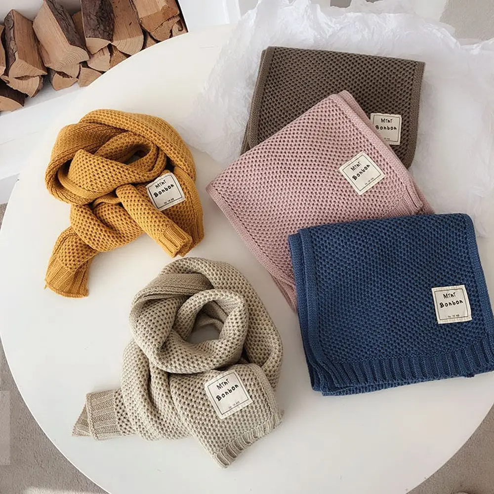 1 Pc Comfortable Children Scarf Ins Versatile Solid Color Knitted Shawl For Girl Baby Kids Warm Simple Korean Style Wrap