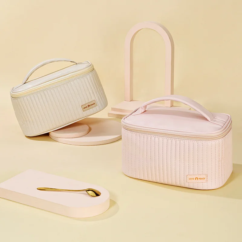 Borse per il Trucco da Viaggio per Donne, Astucci Carini per Cosmetici, Organizer Portatile in Tinta Unita, Borsa per Cosmetici in Pelle PU - immagine 4