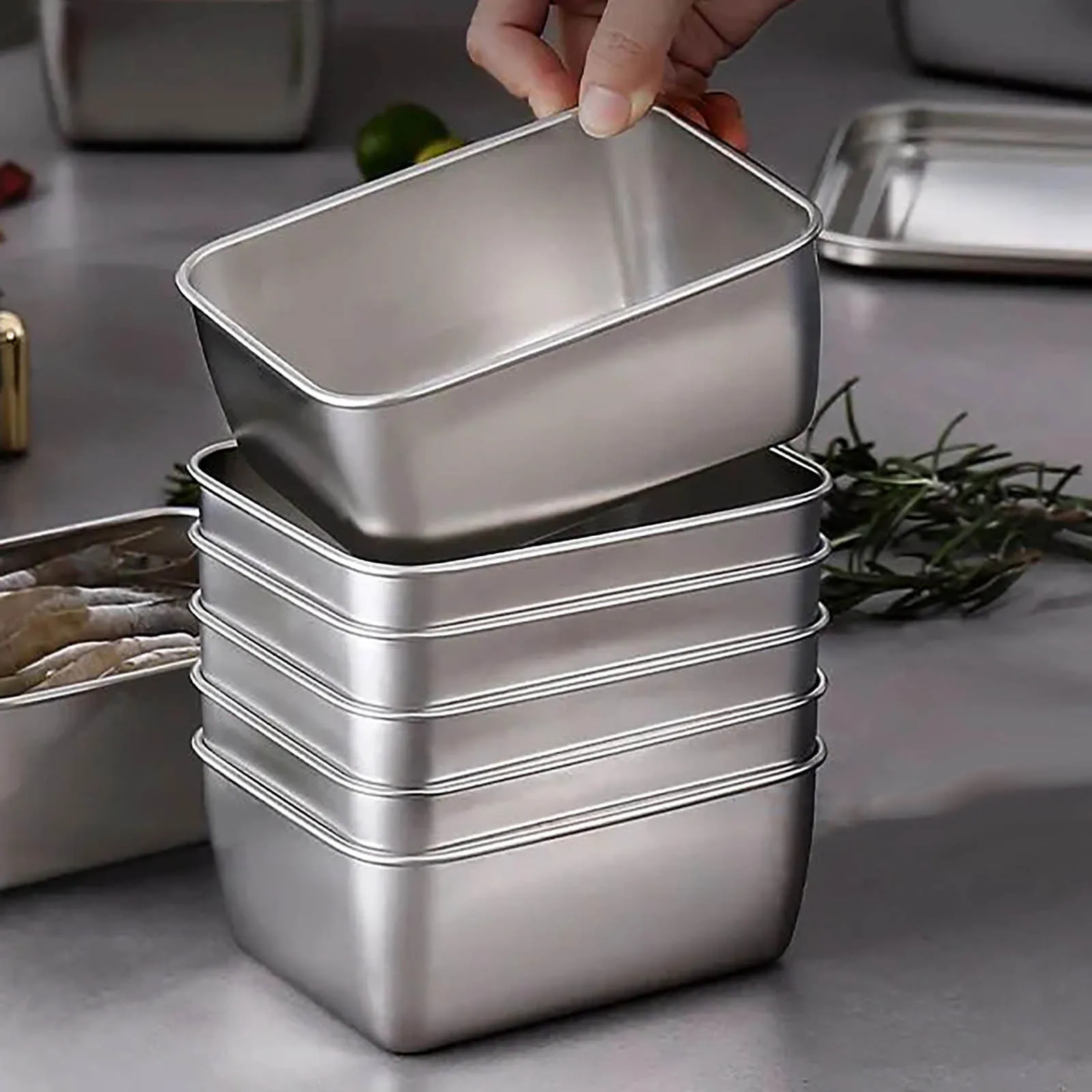 Stainless Steel Food Storage Serving Trays Rectangle Sausage Noodles Fruit Dish with Cover Home Kitchen Organizers 2