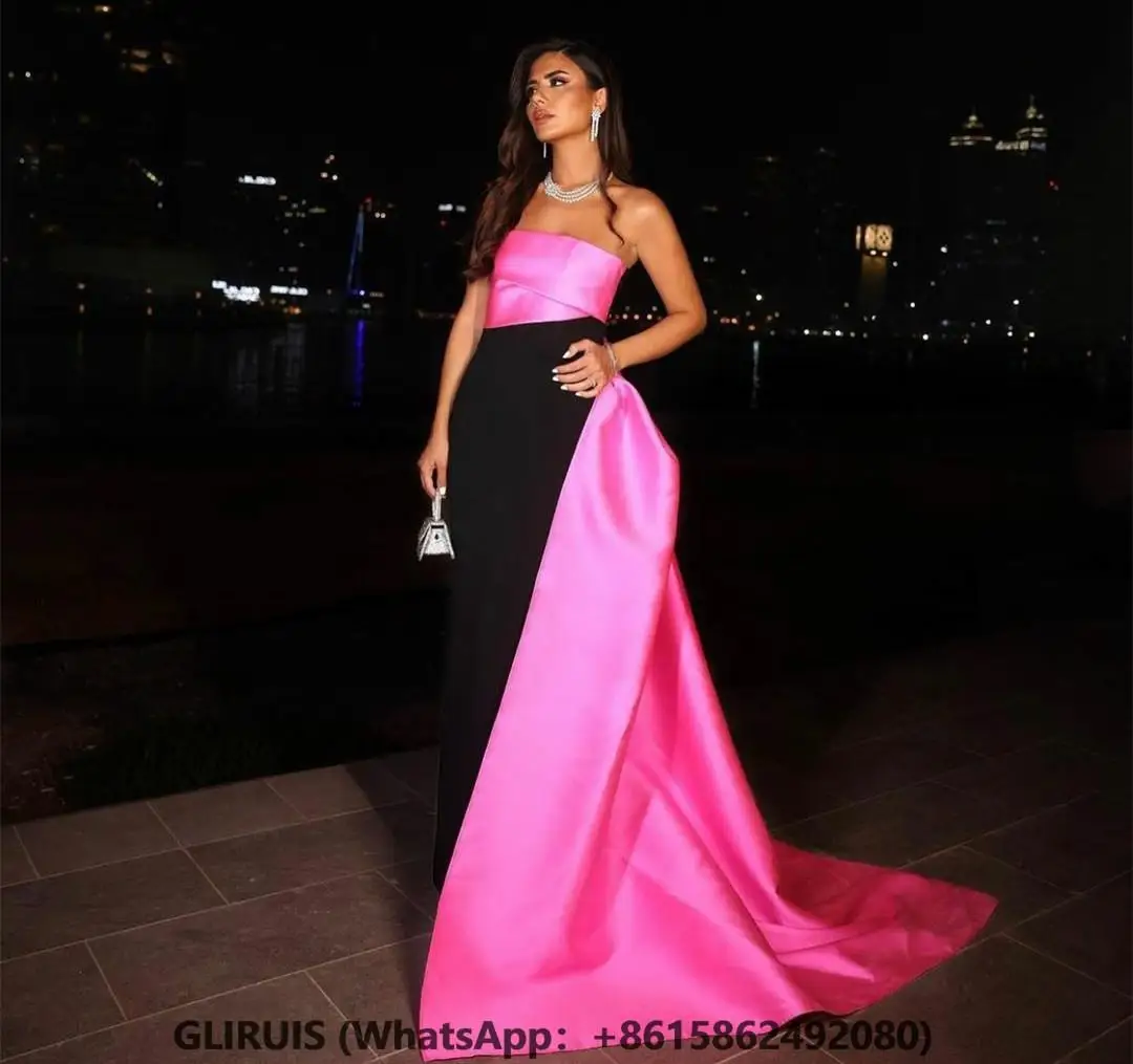 

Classic Satin Strapless Evening Dresses فساتين السهرة Sheath Sweep Train Prom Dress Robe de soirée for Women
