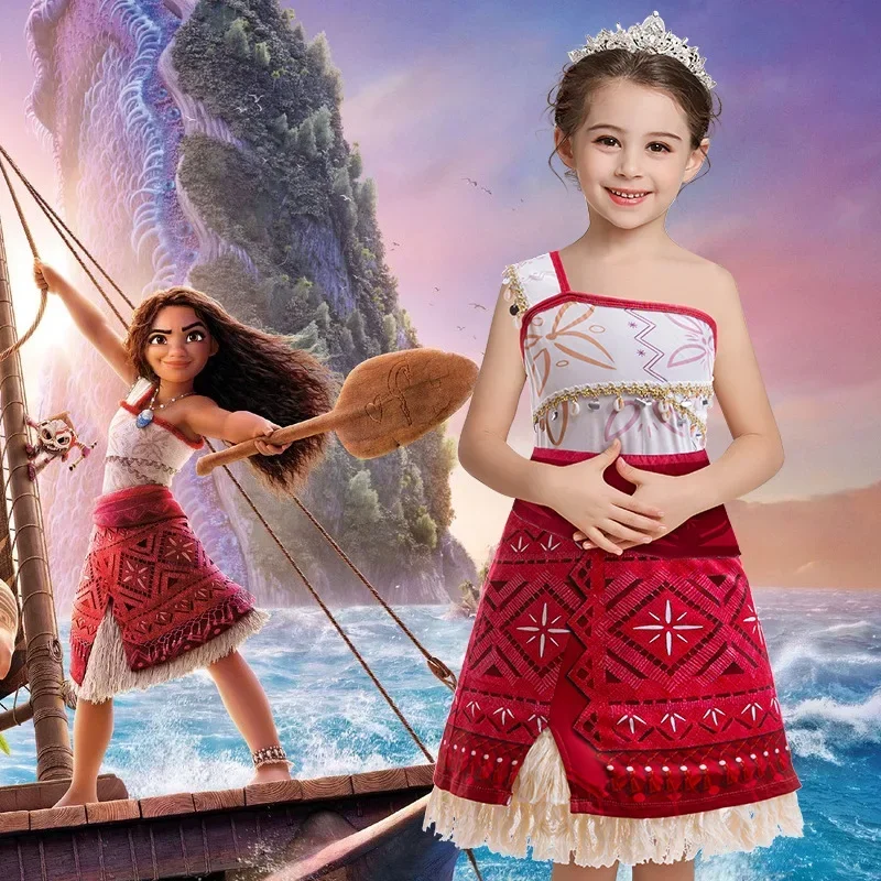Girls New Movie Moana 2 Dress Halloween Party Adventure Costume Girl Princess Fancy Clothes Children Vaiana Pet Pig Outfit