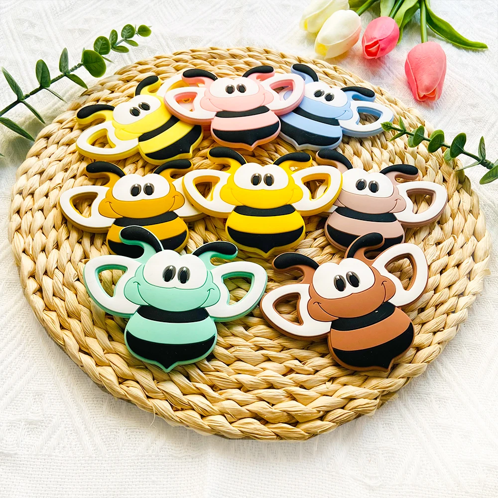 1pcs Cartoon Animal Bee Silicone Teether Baby Rodent Teeth Care DIY Silicone Bead Nipple Chain Chew Toy 4