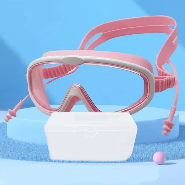 Children's Swimming Goggles, HighDefinition Anti Fog Goggles, Silicone Earplugs, Integrated