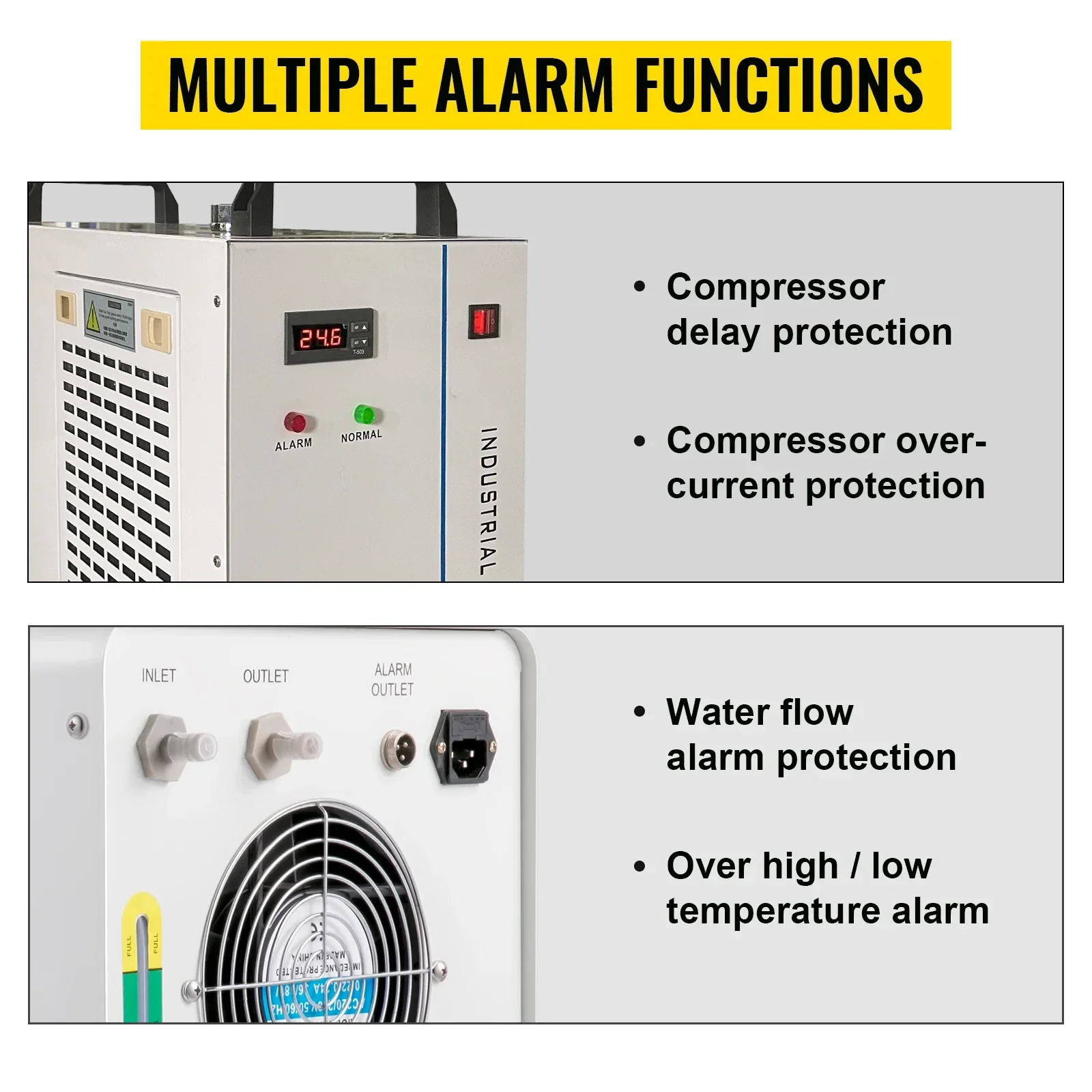 Refrigeratore Acqua Industriale VEVOR 8,5L - Per Laser CO2, CNC, Con Controllo Temperatura E Allarmi Di Sicurezza - Foto 7