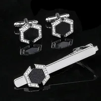 Fashion Men's Accessories Starry Sky Geometric Hexagonal Cufflinks Shirt Tie Clip Business Party Jewelry Promotion Souvenir Gift
