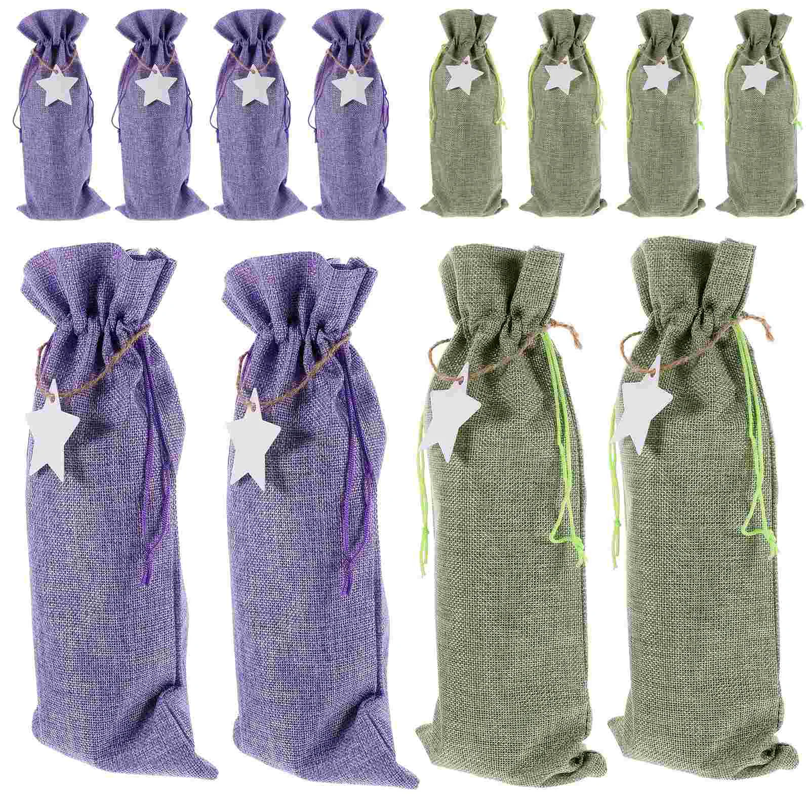 

12 Pcs Christmas Bottle Holder Gift Bags With Drawstring Felt Cap Linen For Travel