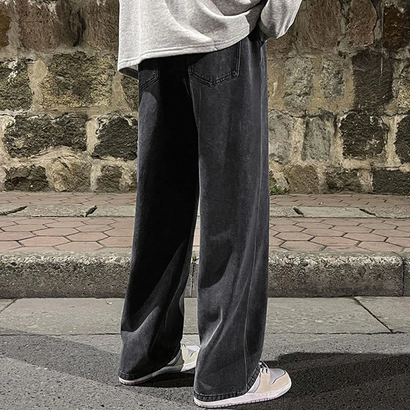Men jeans Solid Color Drape Jeans Loose Straight Vintage Hip-hop Casual Wide-leg Pants