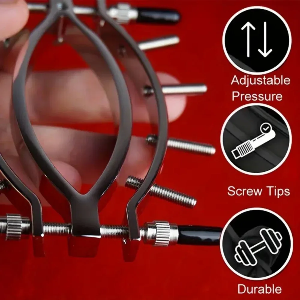 A Female Lower Body Metal Clip Labia Expansion Clamp with Eight Screws Labia Opening Inner View Peeping Adult Erotica Speculum W