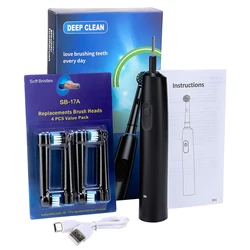 Rechargeable Rotary Electric Toothbrush for Adults with 8 Soft Brush Heads (Black)