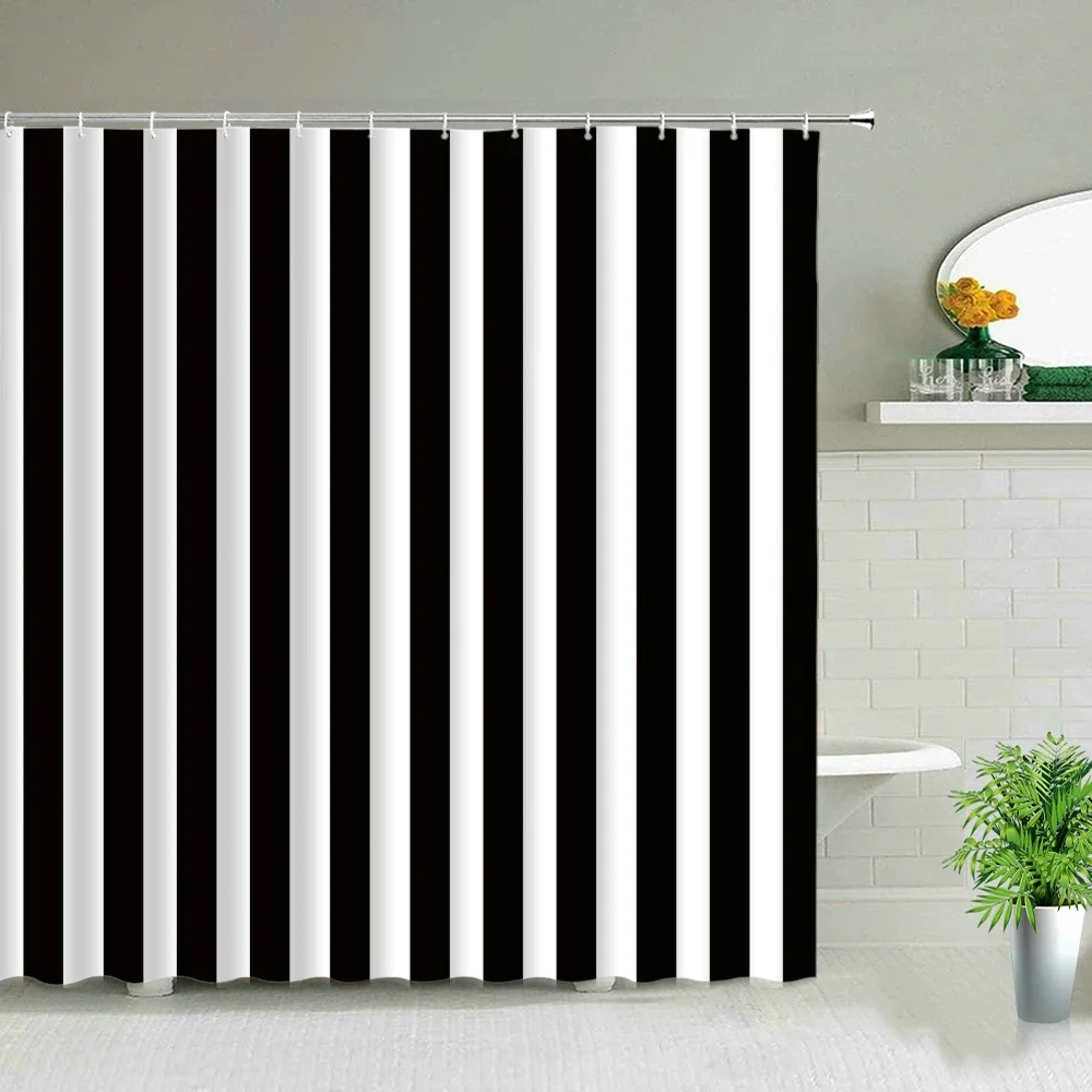 Black And White Stripes Shower Curtains Geometry For Bathroom Decor Screen Waterproof Fabric Bathtub Curtain With Hooks Washable 5