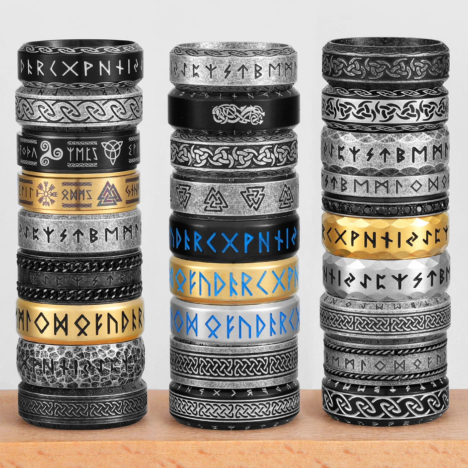 Varietà Viking Rune Rings Collezione Di Nodi Celtici Anello Da Uomo In Acciaio Inossidabile Rock Per Gioielli Da Motociclista Maschile Regalo Iron Stu